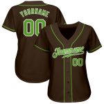 Custom Authentic Baseball Jersey in Brown Neon Green-White Style 8963 Custom Brown Neon Green-White Authentic Baseball Jersey