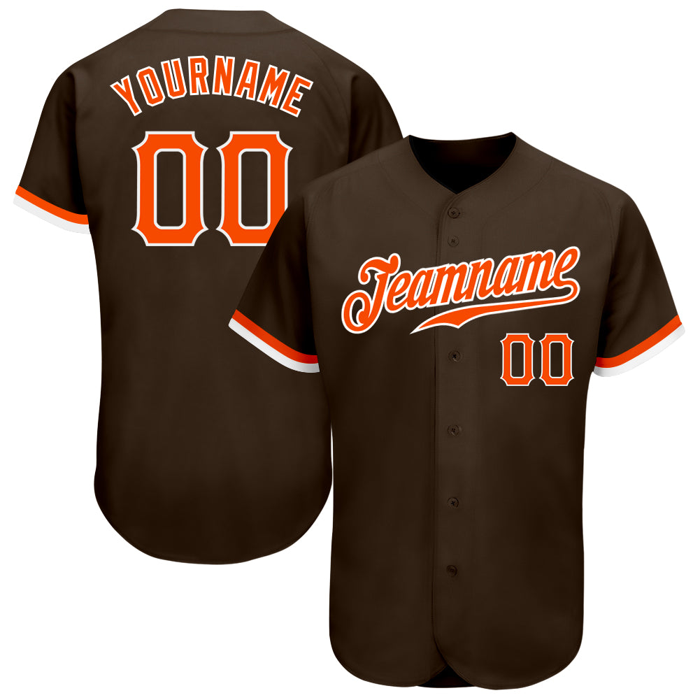 Custom Brown Orange White Authentic Baseball Jersey Men's Style 8997 Custom Brown Orange-White Authentic Baseball Jersey