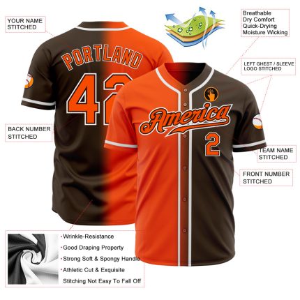 Custom Authentic Fade Baseball Jersey Brown Orange White Design Custom Brown Orange-White Authentic Fade Fashion Baseball