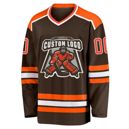 Custom Hockey Jersey - Brown Orange and White Design for Fans and Players Custom Brown Orange-White Hockey Jersey