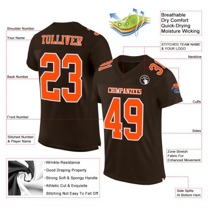 Custom Authentic Football Jersey - Brown Orange White Mesh Design Custom Brown Orange-White Mesh Authentic Football Jersey