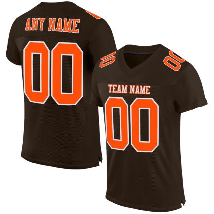 Custom Authentic Football Jersey - Brown Orange White Mesh Design Custom Brown Orange-White Mesh Authentic Football Jersey