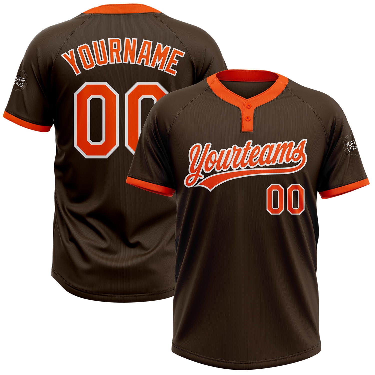 Custom Unisex Softball Jersey - Brown Orange White Two-Button Design, Soft Fabric Custom Brown Orange-White Two-Button Unisex