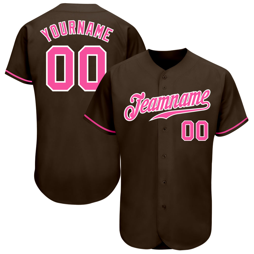 Personalized Authentic Baseball Jersey - Brown Pink White Design Custom Brown Pink-White Authentic Baseball Jersey