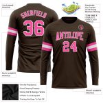 Brown Pink White Custom Long Sleeve Performance T-Shirt for Women Custom Brown Pink-White Long Sleeve Performance T-Shirt