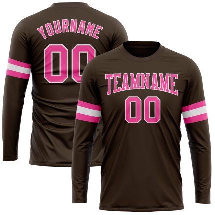 Brown Pink White Custom Long Sleeve Performance T-Shirt for Women Custom Brown Pink-White Long Sleeve Performance T-Shirt