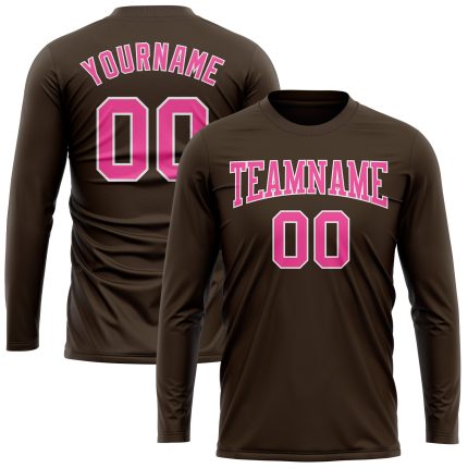 Brown Pink White Custom Long Sleeve Performance T-Shirt for Women Custom Brown Pink-White Long Sleeve Performance T-Shirt