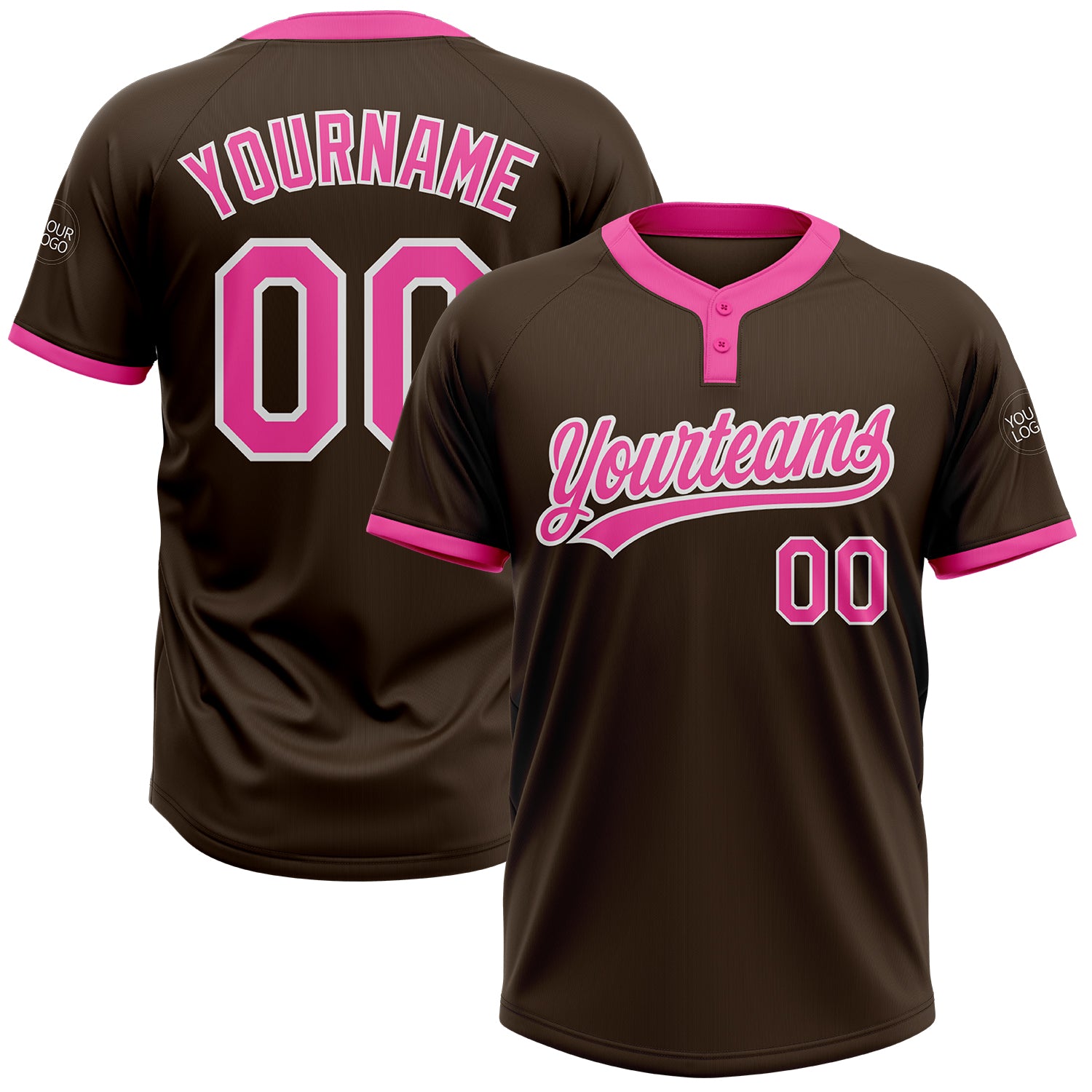 Custom Unisex Softball Jersey - Brown Pink-White Two-Button Design, Soft and Stylish Custom Brown Pink-White Two-Button Unisex