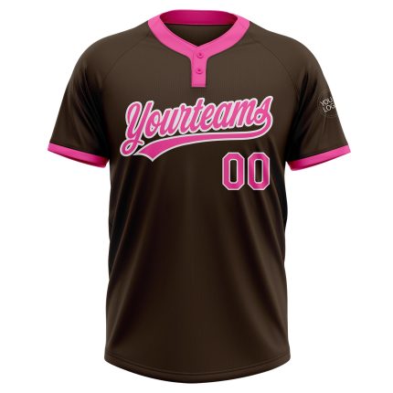 Custom Unisex Softball Jersey - Brown Pink-White Two-Button Design, Soft and Stylish Custom Brown Pink-White Two-Button Unisex