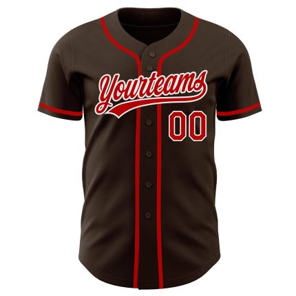 Custom Red White Brown Baseball Jersey - Authentic Style 8815 Custom Brown Red-White Authentic Baseball Jersey Style 8815
