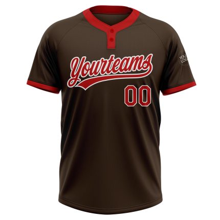 Custom Two-Button Unisex Softball Jersey in Brown Red-White Color Custom Brown Red-White Two-Button Unisex Softball Jersey