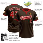 Custom Two-Button Unisex Softball Jersey in Brown Red-White Color Custom Brown Red-White Two-Button Unisex Softball Jersey