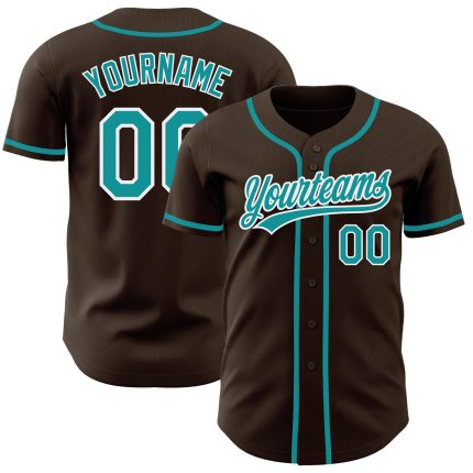 Custom Authentic Baseball Jersey in Brown Teal-White - Personalized Design for Fans and Players Custom Brown Teal-White Authentic