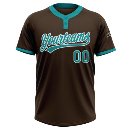 Custom Two-Button Unisex Softball Jersey in Brown Teal-White - Comfortable Athletic Wear Custom Brown Teal-White Two-Button