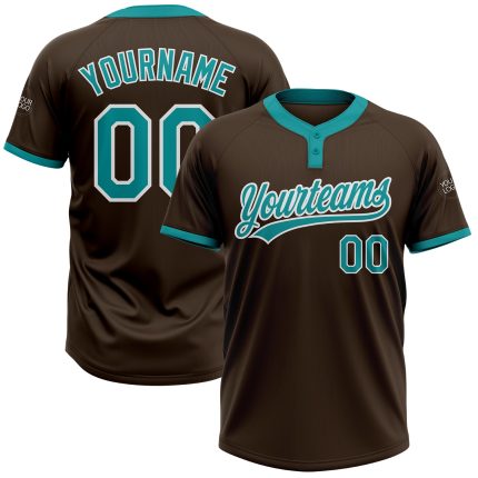 Custom Two-Button Unisex Softball Jersey in Brown Teal-White - Comfortable Athletic Wear Custom Brown Teal-White Two-Button