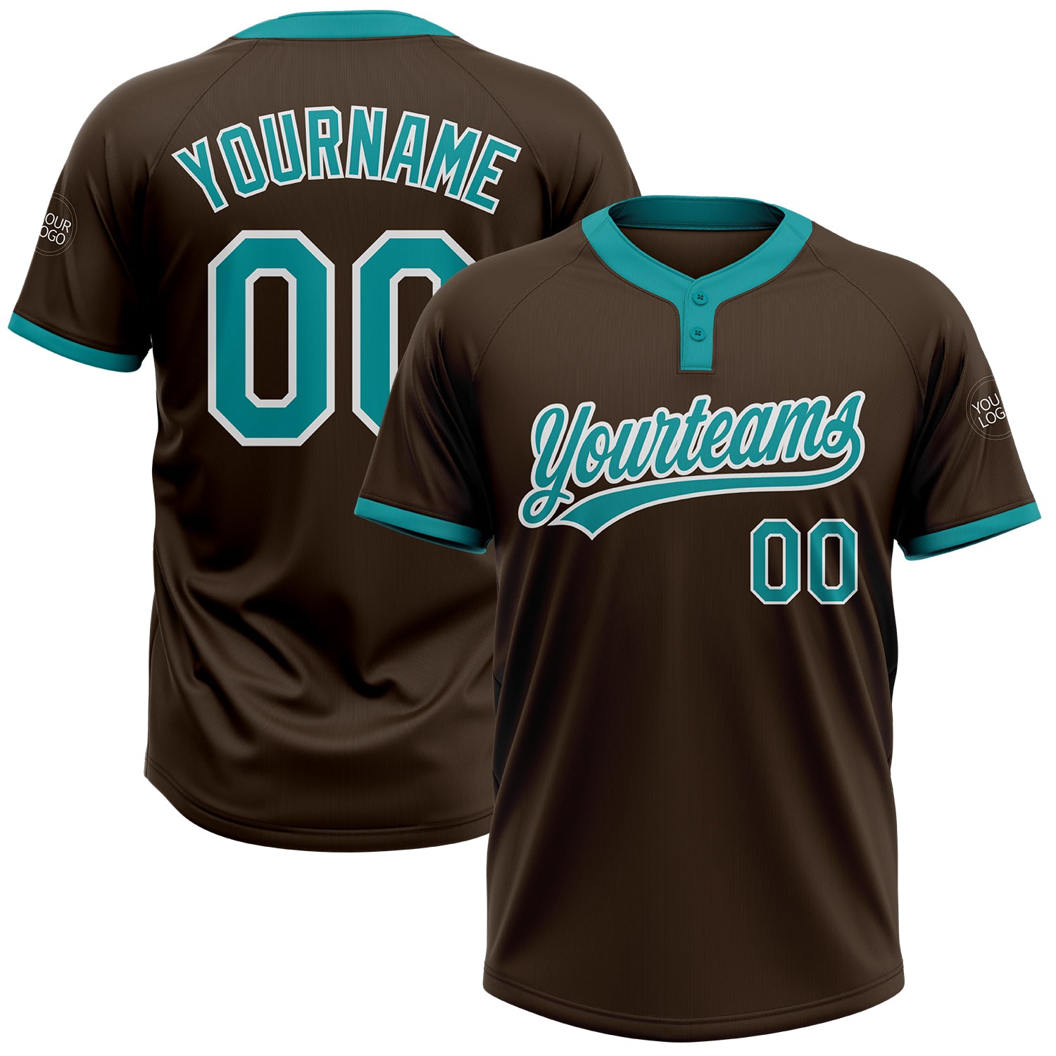 Custom Two-Button Unisex Softball Jersey in Brown Teal-White - Comfortable Athletic Wear Custom Brown Teal-White Two-Button