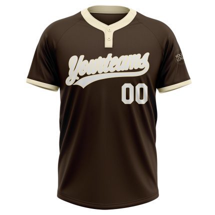 Custom Brown White-Cream Softball Jersey Unisex Two-Button Design, Comfortable Fit Custom Brown White-Cream Two-Button Unisex