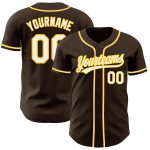 Authentic Brown White-Gold Custom Baseball Jersey for Men and Women Custom Brown White-Gold Authentic Baseball Jersey