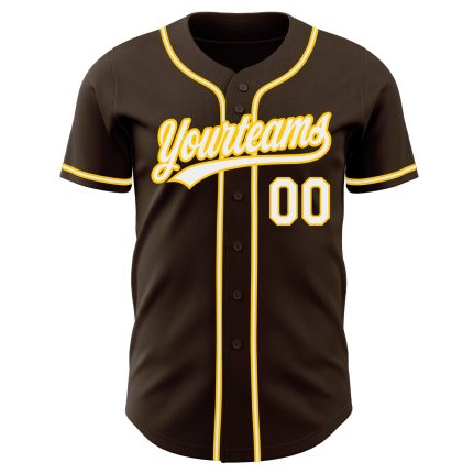 Authentic Brown White-Gold Custom Baseball Jersey for Men and Women Custom Brown White-Gold Authentic Baseball Jersey