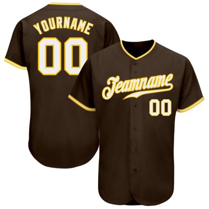 Custom Authentic Baseball Jersey in Brown and White-Gold Style 8696 Custom Brown White-Gold Authentic Baseball Jersey Style