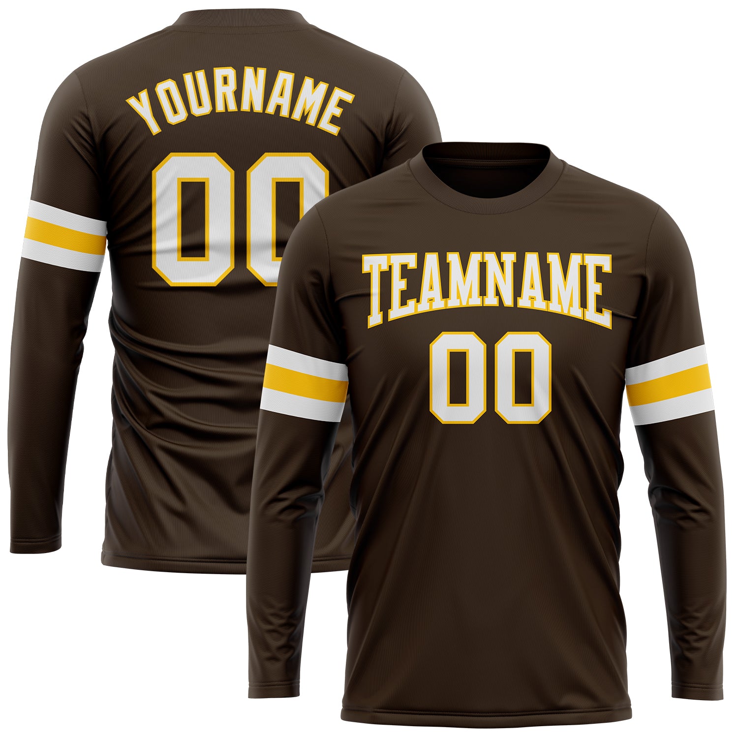Custom Long Sleeve Performance T-Shirt in Brown and White-Gold for Men and Women Custom Brown White-Gold Long Sleeve Performance