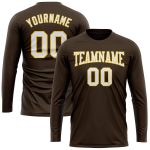 Custom Long Sleeve Performance T-Shirt in Brown and White-Gold for Men and Women Custom Brown White-Gold Long Sleeve Performance