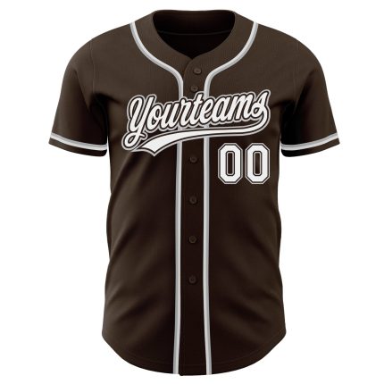 Custom Authentic Baseball Jersey in Brown and White-Gray, Style 7390 Custom Brown White-Gray Authentic Baseball Jersey Style