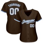 Custom Authentic Baseball Jersey - Brown White Light Blue Design, Made to Order, Comfortable Fit Custom Brown White-Light
