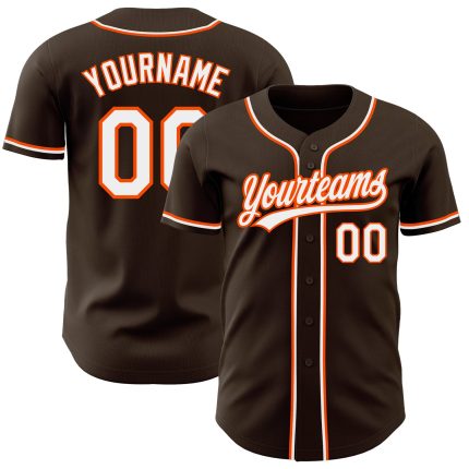 Custom Authentic Baseball Jersey in Brown and White-Orange Color Custom Brown White-Orange Authentic Baseball Jersey