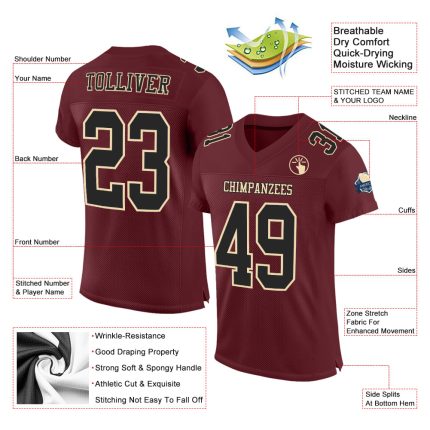 Burgundy Black-Cream Mesh Authentic Football Jersey - Custom Design Custom Burgundy Black-Cream Mesh Authentic Football Jersey