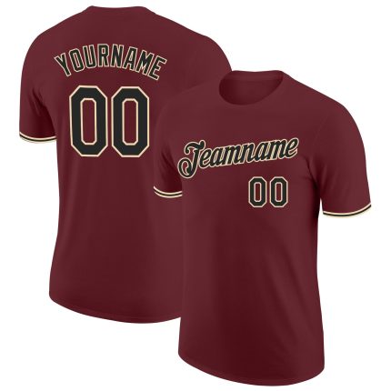 Burgundy Black-Cream Custom Performance T-Shirt for Men and Women Custom Burgundy Black-Cream Performance T-Shirt