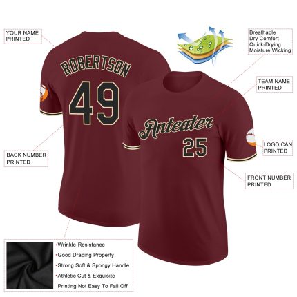 Burgundy Black-Cream Custom Performance T-Shirt for Men and Women Custom Burgundy Black-Cream Performance T-Shirt