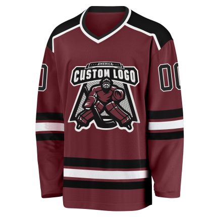 Burgundy Custom Hockey Jersey Black and White Design for Personalized Sports Apparel Custom Burgundy Black-White Hockey Jersey