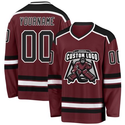 Burgundy Custom Hockey Jersey Black and White Design for Personalized Sports Apparel Custom Burgundy Black-White Hockey Jersey