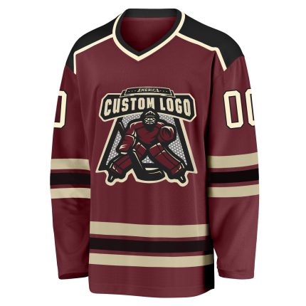 Burgundy Cream-Black Custom Hockey Jersey for Men and Women, Personalized Team Apparel Custom Burgundy Cream-Black Hockey
