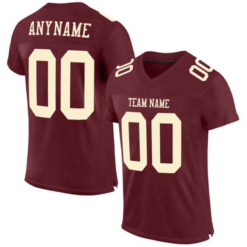 Custom Burgundy Cream Mesh Football Jersey - Authentic Team Gear Custom Burgundy Cream Mesh Authentic Football Jersey