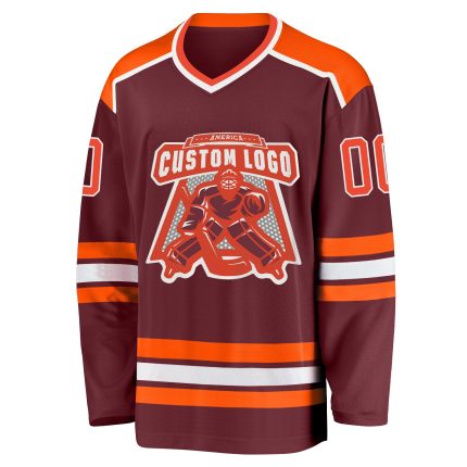 Burgundy Orange White Custom Hockey Jersey - Personalized Team Apparel Custom Burgundy Orange-White Hockey Jersey