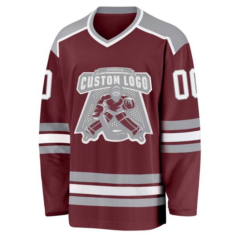 Custom Burgundy Hockey Jersey - Personalized White-Gray Design, Ideal for Teams and Fans Custom Burgundy White-Gray Hockey