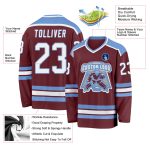Burgundy Light Blue Custom Hockey Jersey for Men and Women Custom Burgundy White-Light Blue Hockey Jersey