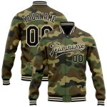 Custom Camo Bomber Jacket Black-Cream Full-Snap Varsity Letterman Salute to Service Custom Camo Black-Cream Bomber Full-Snap