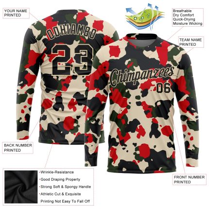 Black-Cream Camo Long Sleeve Performance T-Shirt - Custom Salute to Service Custom Camo Black-Cream Salute To Service Long