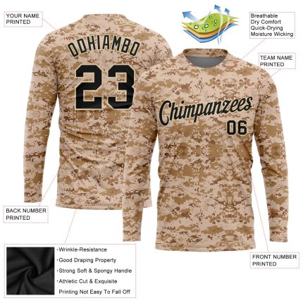 Camo Long Sleeve Performance T-Shirt Black Cream Salute To Service Style 6376 Custom Camo Black-Cream Salute To Service Long