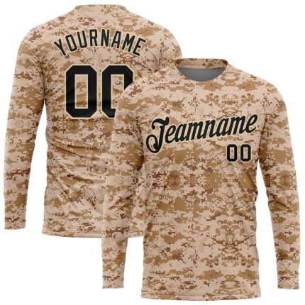 Camo Long Sleeve Performance T-Shirt Black Cream Salute To Service Style 6376 Custom Camo Black-Cream Salute To Service Long