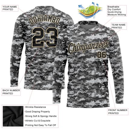 Camo Long Sleeve Performance T-Shirt Black-Cream Salute to Service Custom Style 8771 Custom Camo Black-Cream Salute To Service