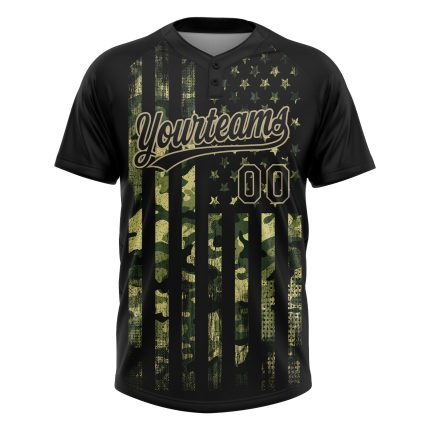 Custom Camo Black Old Gold 3D American Flag Jersey for Salute to Service Unisex Softball Custom Camo Black-Old Gold 3D American