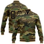 Custom Camo Black Old Gold Varsity Letterman Bomber Jacket Salute To Service Custom Camo Black-Old Gold Bomber Full-Snap