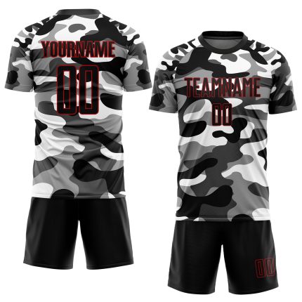 Custom Camo Soccer Jersey Black Red Sublimation Salute to Service Uniform Custom Camo Black-Red Sublimation Salute To Service