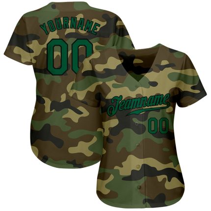 Custom Camo Baseball Jersey Authentic Salute to Service in Kelly Green-Black Custom Camo Kelly Green-Black Authentic Salute