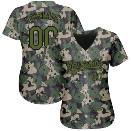 Custom Camo Baseball Jersey - Olive-Black 3D Pattern, Authentic Salute To Service Design Custom Camo Olive-Black 3D Pattern