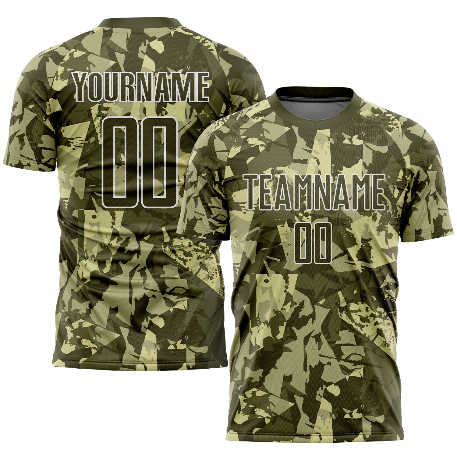Olive-White Camo Soccer Jersey - Custom Sublimation Salute To Service Uniform Custom Camo Olive-White Sublimation Salute